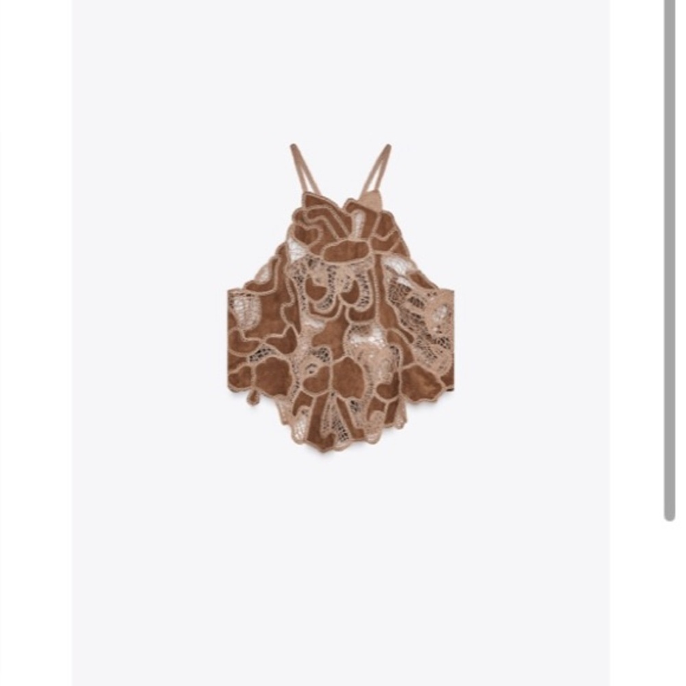 Brown Faux Suede Crochet Top